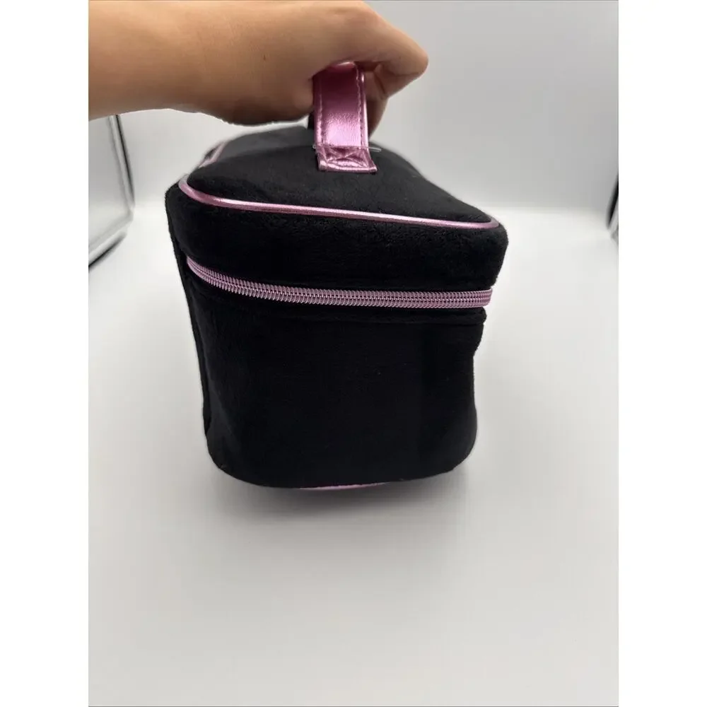 Juicy Couture Black Valour Rhinestone Makeup Bag Train Case Pink Handle NWT